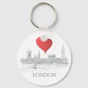 London Bridge Big Ben Skyline mit Red Heart Schlüsselanhänger