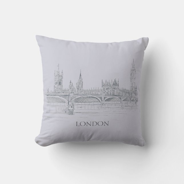 London Bridge Big Ben und Skyline Ink Sketch Kissen (Vorderseite)