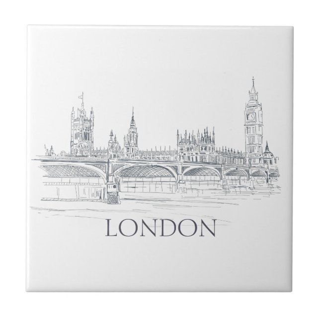 London Bridge Big Ben und Skyline Ink Zeichnend Fliese (Vorderseite)