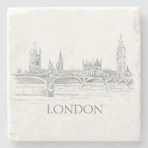 London Bridge Big Ben und Skyline Ink Zeichnend Steinuntersetzer