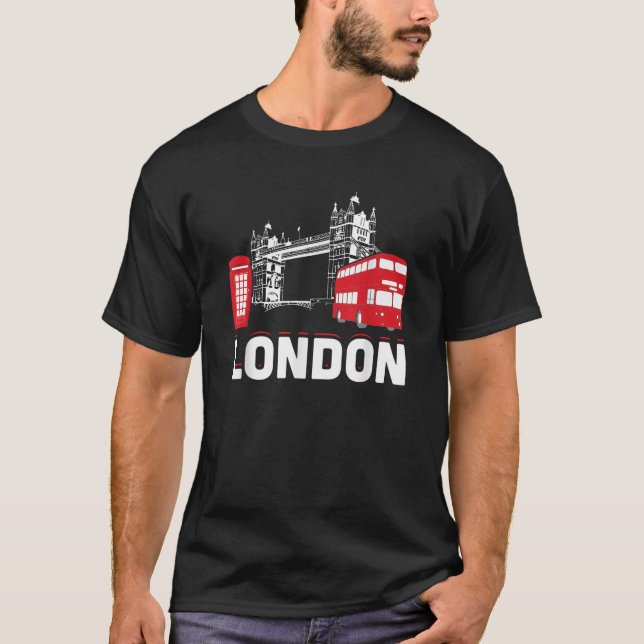 London Bridge Bus Big Ben and Phone Booth Funny Br T-Shirt (Vorderseite)