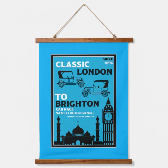 London Brighton Oldtimer-Autorallye Wandteppich Mit Holzrahmen (Vorderseite)