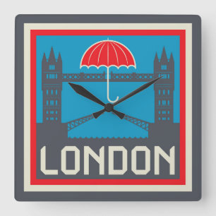 London-Brücke mit Regenschirm Quadratische Wanduhr