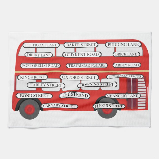 London Bus & berühmte Straßennamen Geschirrtuch (Horizontal)
