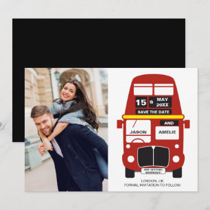 London Bus Save the Date Karte Foto Schwarz