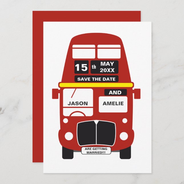 London Bus Save the Date Karte RED (Vorne/Hinten)