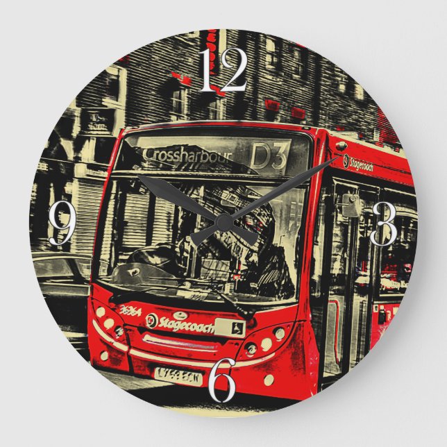 London Bus Street Scene Artwork Große Wanduhr (Vorderseite)