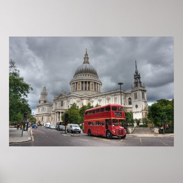 London Bus und St Pauls Kathedrale England Poster (Vorne)