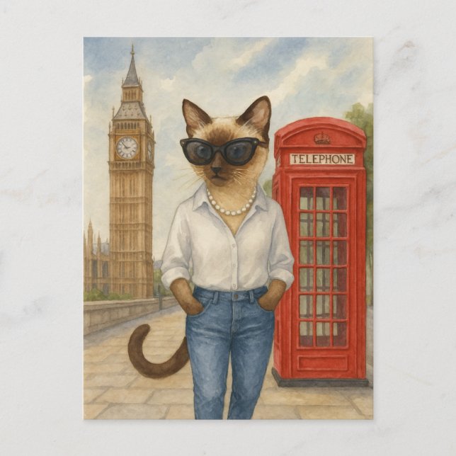London Cat geht zu Fuß in London Big Ben Postkarte (Vorderseite)