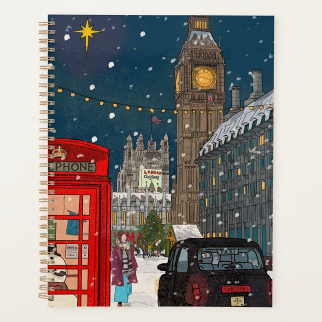 London Christmas Night Cityscape Retro inspiriert Planer (Vorderseite)