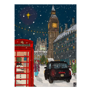 London Christmas Night Cityscape Retro inspiriert Poster