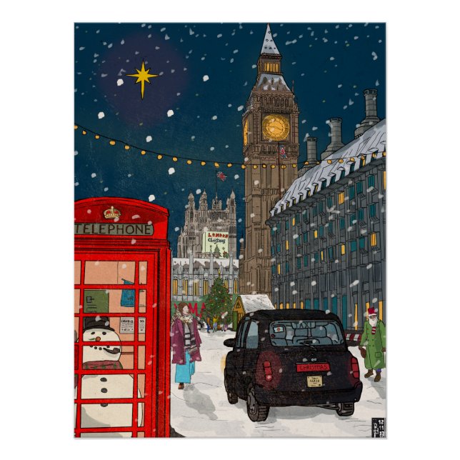 London Christmas Night Cityscape Retro inspiriert Poster (Vorderseite)