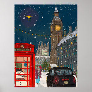 London Christmas Night Cityscape Retro inspiriert Poster