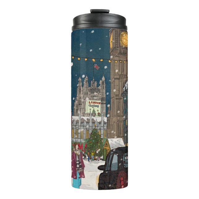 London Christmas Night Cityscape Retro inspiriert Thermosbecher (Vorderseite)
