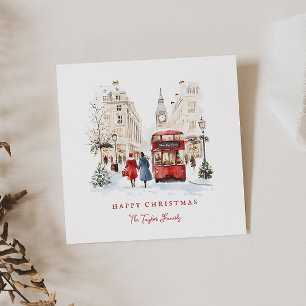 London Christmas Watercolor City Scene Feiertagskarte