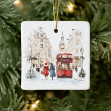 London Christmas Watercolor City Scene