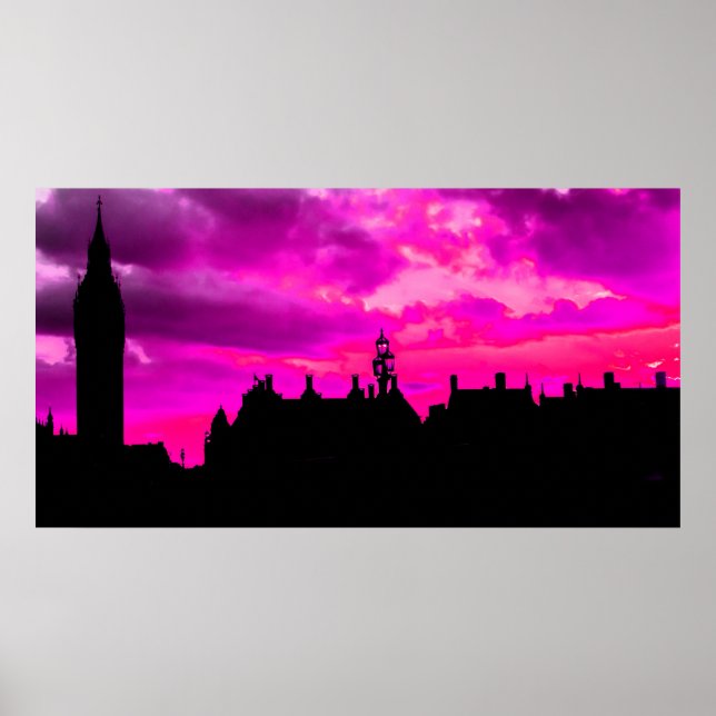 London City Sunset Panorama UK Travel Poster (Vorne)