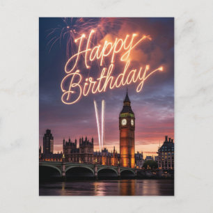 London Cityscape Geburtstagsgruß mit Feuerwerk Feiertagspostkarte