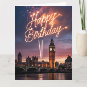 London Cityscape Geburtstagsgruß mit Feuerwerk Karte