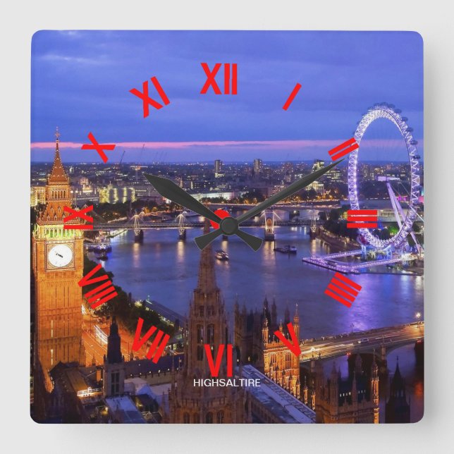 London Clock Quadratische Wanduhr (Vorderseite)