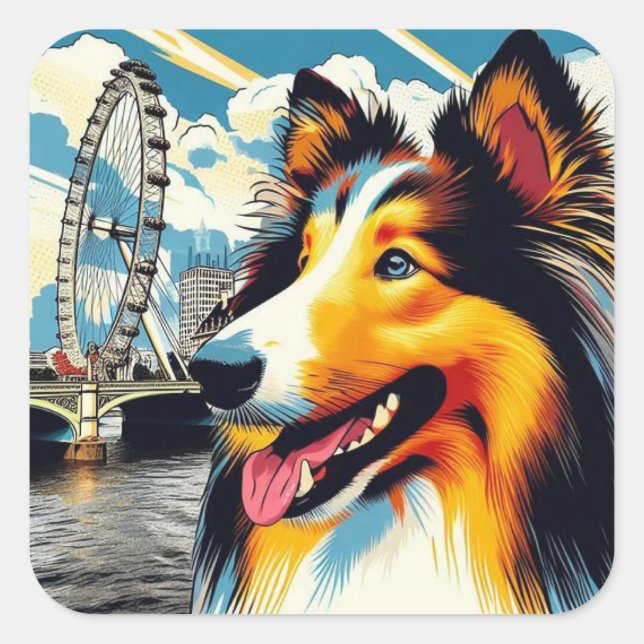 London Collie Quadratischer Aufkleber (Vorderseite)