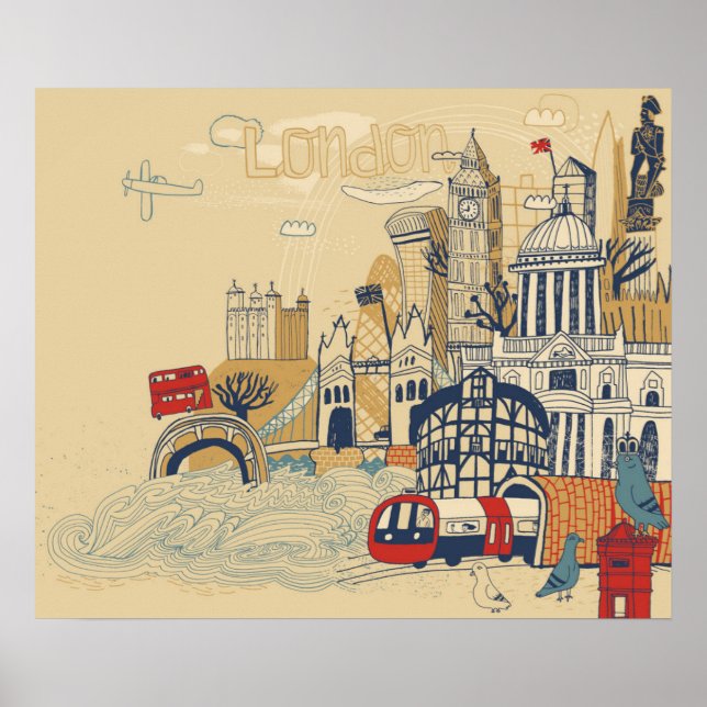 London Doodle Scene Poster (Vorne)
