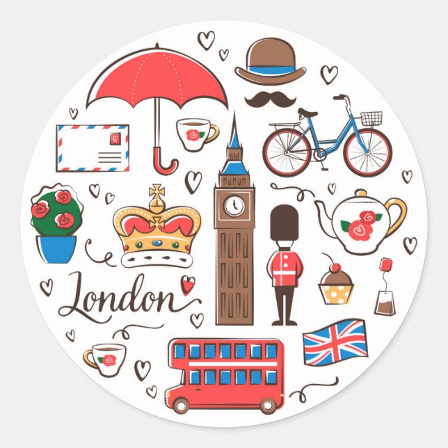London Doodles Runder Aufkleber (Vorderseite)