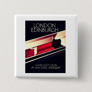 London Edinburgh Lokomotive Vintage Poster Button