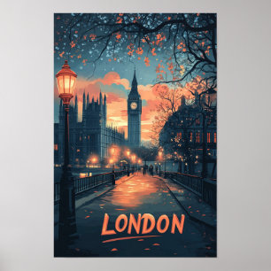 London England Art Vintag Illustration Travel Poster