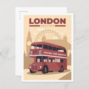 London England Art Vintage Travel Illustration Postkarte
