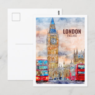 London England Berühmte Reise Aquarell-Skizze Postkarte