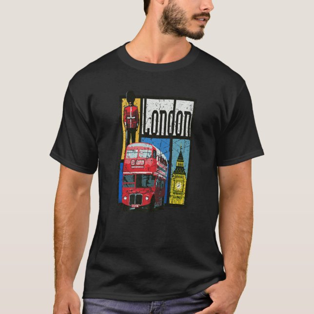 London England Big Ben Double Decker Queens Guard T-Shirt (Vorderseite)