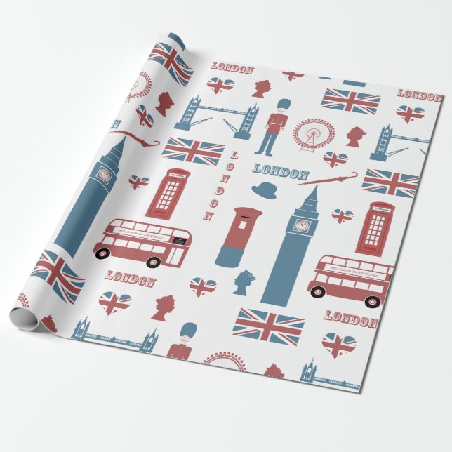London England Big Ben English Flag Queen's Guard Geschenkpapier (Ungerollt)