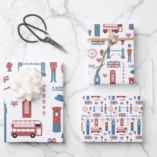 London England Big Ben English Flag Queen's Guard Geschenkpapier Set (Vorderseite)