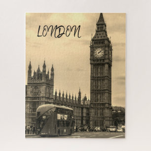 London England Big Ben Vintag Schwarz-weiß Red Bus Puzzle
