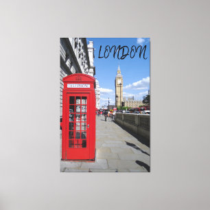 London England Big Ben Vintage Schwarz Weiß Roter  Leinwanddruck