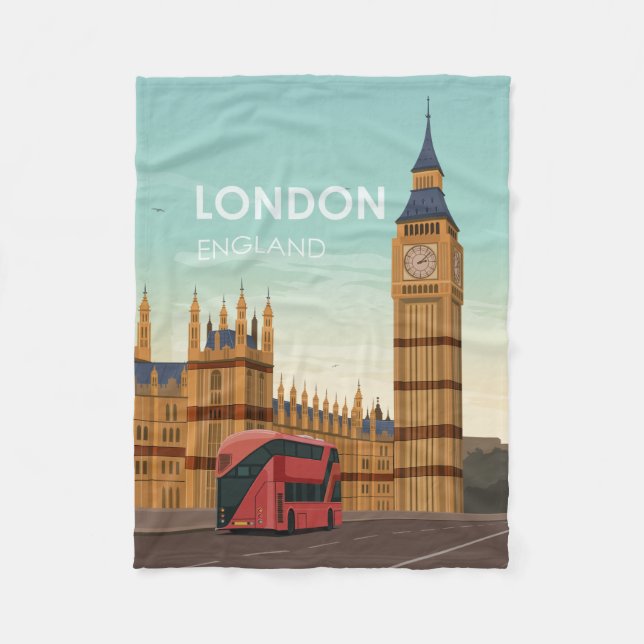 London England Big Ben Vintage Travel Fleecedecke (Vorderseite)