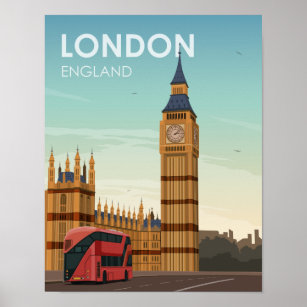 London England Big Ben Vintage Travel Poster