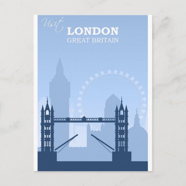 London England Blue Vintage Travel Postcard Postkarte (Vorderseite)