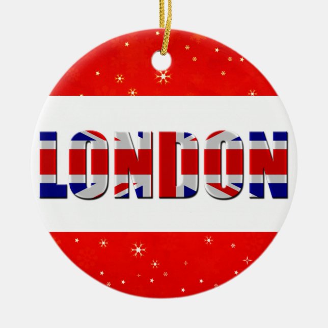 London England Britische Flagge Red Snowflake Keramik Ornament (Vorne)