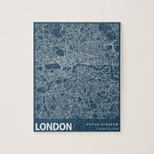 London England City Map Art Blue Print Puzzle