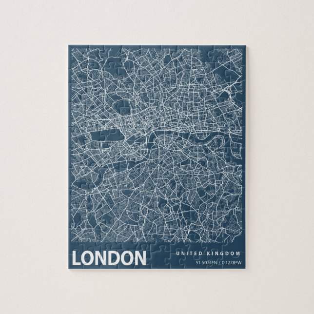 London England City Map Art Blue Print Puzzle (Vertikal)