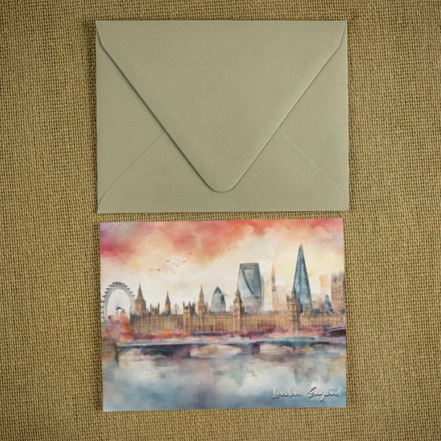 London England City Silhouette Aquarellmalerei Postkarte (london england colorful watercolor postcard)