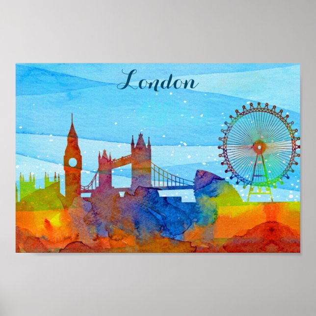 London England City Skyline Watercolor Poster (Vorne)