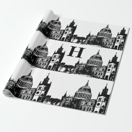 London England Elegant Schwarz-weiß Monogram Geschenkpapier