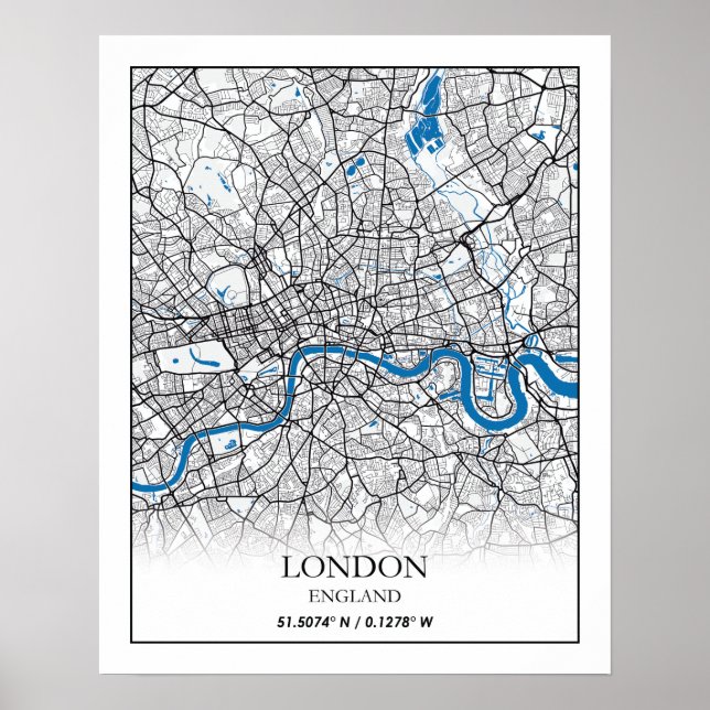London England Großbritannien City Map Travel Poster (Vorne)