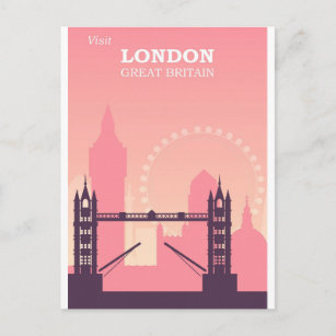 London England Pink Vintage Travel Postcard Postkarte