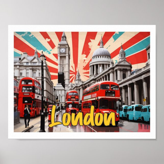 London England Pop Art Travel Illustration Poster (Vorne)