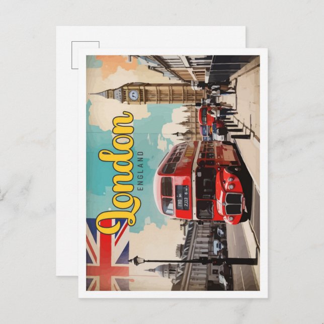London England Pop Art Travel Illustration Postkarte (Vorne/Hinten)