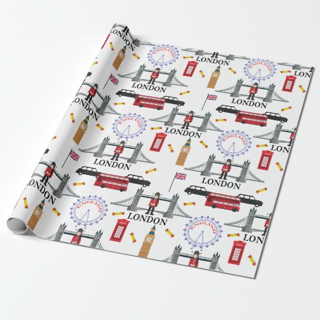 London England Queens Guard English Pattern Wrappi Geschenkpapier (Ungerollt)